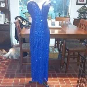 Embellished Blue Sweetheart Strapless Gown